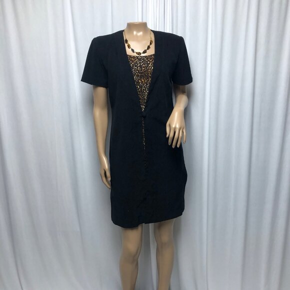 Worthington Dress Womens Size 6P Black Brown Animal Print Two Piece Look Party - Picture 1 of 8
